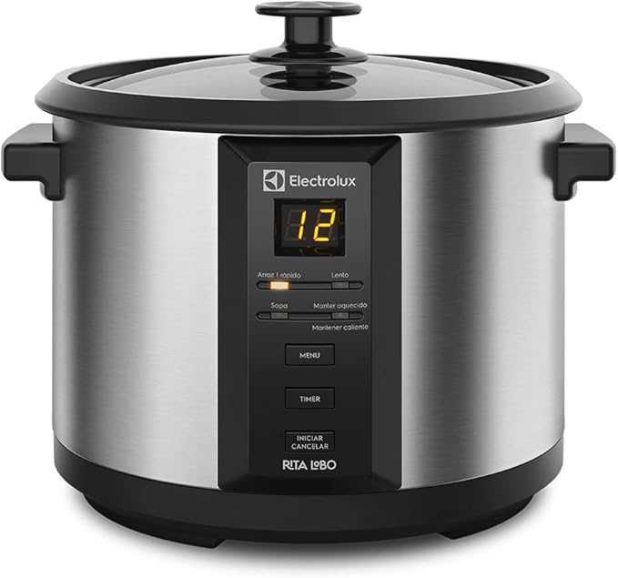 Panela Elétrica Electrolux vapor arroz capacidade 1,8L 10 xícaras 4 funções pré-programadas timer panela removivel antiaderente tampa vidro ECC20 inox 127v por Rita Lobo